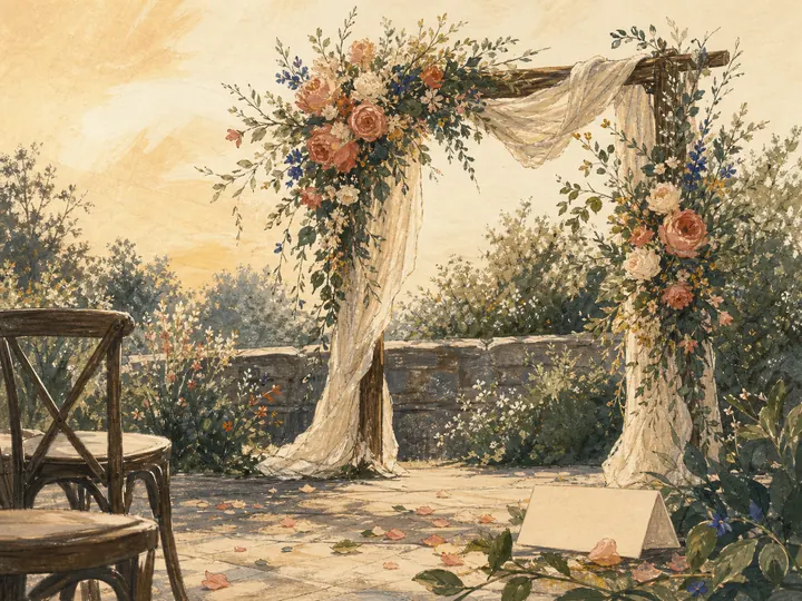 Wedding arch illustration from the Mosaic demo